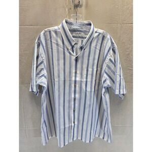 Arrow Sport Mens XL Short Sleeve Button Down Striped Shirt Blue Purple White